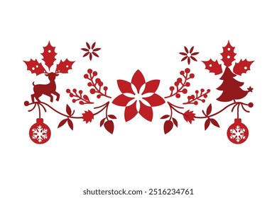Elegant silhouette floral Christmas border design featuring intricate floral patterns perfect for holiday cards, decorations, and seasonal templates. Ideal for festive digital projects and prints.