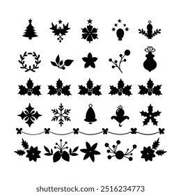 Elegant silhouette floral Christmas border design featuring intricate floral patterns perfect for holiday cards, decorations, and seasonal templates. Ideal for festive digital projects and prints.