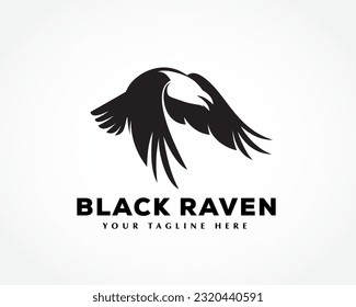 elegant silhouette flying raven bird logo symbol design template illustration inspiration