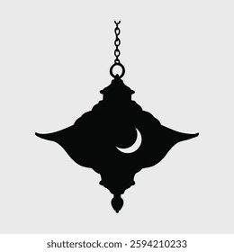 Elegant Silhouette of a Hanging Islamic Lantern with Crescent Moon