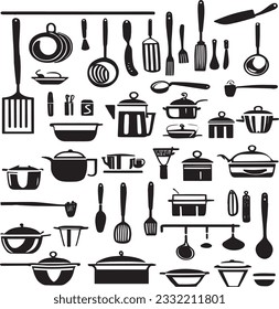 Iconos elegantes de silueta para herramientas de cocina