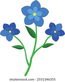 "Ilustración de silueta elegante de flores azules de lino en primer plano Los delicados pétalos y los detalles intrincados capturan la belleza natural de estas flores, perfectas para temas botánicos, diseños decorativos o