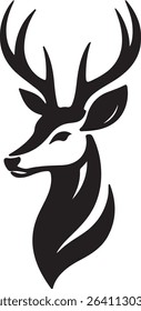 Elegant silhouette illustration of a majestic deer head isolated on white background