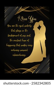 Elegant Silhouette of Loving Couple Embracing with Romantic Golden Themes