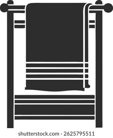 Silhueta elegante de um moderno rack de toalhas exibindo um design de toalha pendurado.