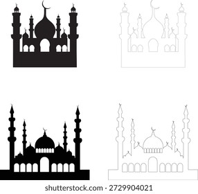Elegante Vector de mezquita de silueta ideal para proyectos de diseño islámico, Ramadán y Eid.
