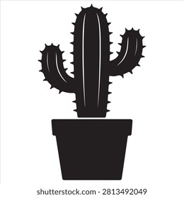 Elegant silhouette of a potted cactus with three prominent arms