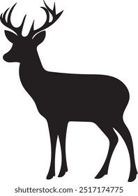 Elegant silhouette of a standing deer, capturing the grace and beauty of wildlife in its natural habitat. Perfect for nature-themed designs, outdoor projects, and wildlife illustrations. This vector i