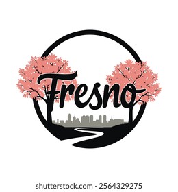 Elegant silhouette of trees and blossoms along the Fresno Blossom Trail, perfect for nature-inspired designs, seasonal illustrations, and landscape artwork