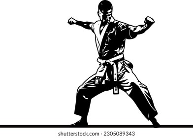 Elegant Silhouette Vector Illustration of Martial Arts Master, Dynamic Kung Fu Vector Silhouette Illustration in Action