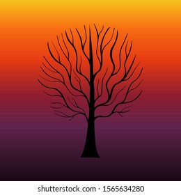 Elegant silhouette vector Tree. Sun rise, sundown background. EPS 10