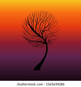 Elegant silhouette vector Tree. Sun rise, sundown background. EPS 10