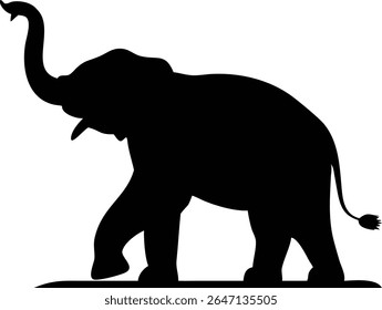 Elegant silhouette of a walking african elephant in bold black for creative design