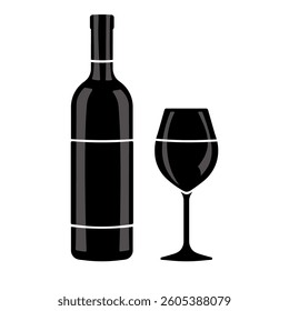 Elegant Silhouette of Wine Bottle and Glass Set Against a Simple Background Featuring Classic Design Elements