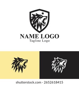 Elegant Silhouette Wolf Head Logo with Crown and Shield - Gold and Black Logo Pack