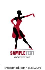 Elegant silhouette woman dressed in 1950s clothes style, dancing jazz or swing