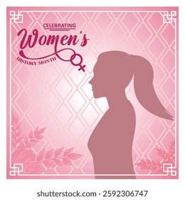 Elegant silhouette of a woman with pink elements, honoring International Women's Day  and empowerment. Flat vector modern illustration 