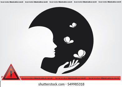 Elegant silhouette of a woman surrounded by butterflies icon vector EPS 10, abstract sign logo  flat design,  illustration modern isolated badge for website or app - stock info graphics