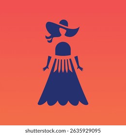 Elegant silhouette of a woman wearing a wide-brim hat and long gown on a warm gradient background. Perfect for fashion, lifestyle, femininity, beauty branding, and editorial illustration.