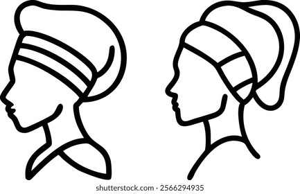 Elegant Silhouette of Women in Headwraps - Minimalist Line Art