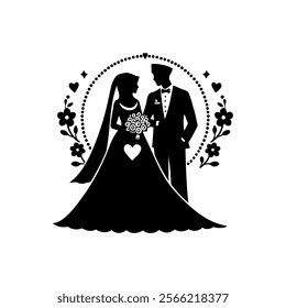 Elegant silhouettes of the bride and groom full of love and joy on their special day