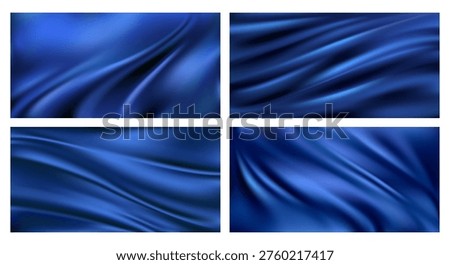 Elegant silk elegant fabric cloth with waves and crumples. Vector realistic background texture, set of different tablecloth, curtains or drapes. Luxurious material for atelier, wallpaper