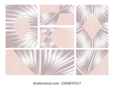 Elegant silk ribbons texture set. Vector background set muted pastel pink, white line pattern. Use for cover, invitation template, wedding card, contemporary menu, package design.