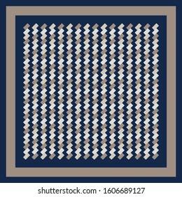 Elegant silk scarf with geometric style on navy blue and brown