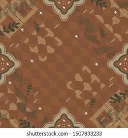 Elegant silk scarf pattern with abstract style on brown. Hijab fashion