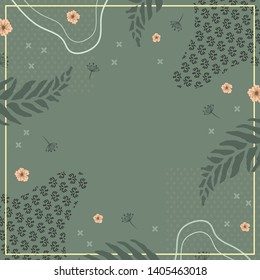 Elegant silk scarf pattern with flower on green. Hijab design