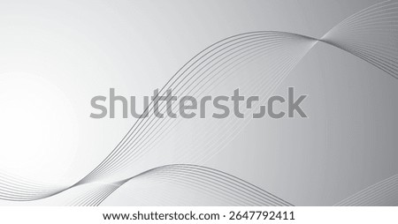 Elegant silver abstract background featuring dynamic flowing parallel lines that gently curve and intersect creating a harmonious and visually engaging design on a gradient gray backdrop