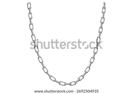 Elegant Silver Chain Isolated On White Background, Artificial Jewelry Vector Illustration.	