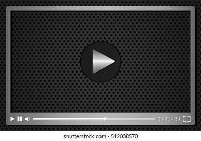 Elegant silver color video player for web. Vector illustration.