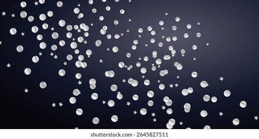 Elegant Silver Confetti and Ribbon Sparkle Over Deep Black Background for Luxurious Designs. Metallic Silver Streamers Scattered Gracefully on Jet Black Canvas for Premium Invitations
