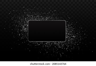 Elegant Silver Frame Glitter, Silver Confetti, Isolated Dusty Silver Particles. Abstract Silver Particles And Frame For Your Text Or Logo. Vector Illustration. Festive Christmas Background On Png.