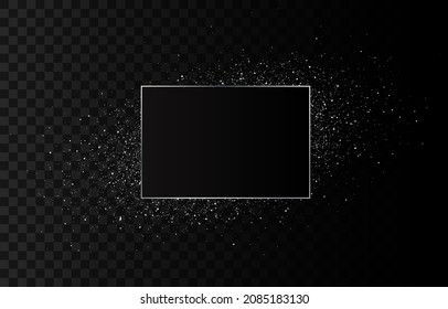 Elegant Silver Frame Glitter, Silver Confetti, Isolated Dusty Silver Particles. Abstract Silver Particles And Frame For Your Text Or Logo. Vector Illustration. Festive Christmas Background On Png.