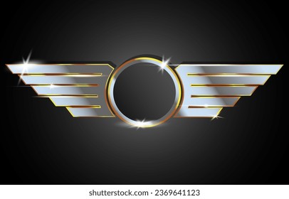 Elegant silver and gold winged circle vector illustration