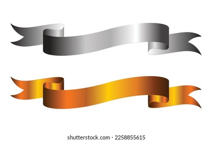Elegant silver and golden ribbon banner vector illustration.