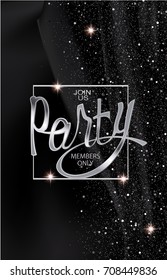 Elegant silver invitation card with black silk cloth on the background. Vector illustration