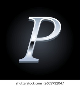Elegant Silver Letter P Shiny Metallic Typography on Black Background for Luxury Branding and Design