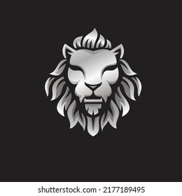 Elegant silver lion head crest vector design concept