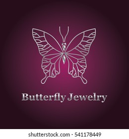 Elegant silver metallic butterfly vector logo. 