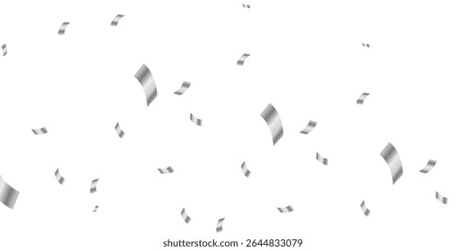 Elegant Silver Ribbons and Confetti Gently Falling on a Transparent Background, Designed for Decorative Use in Event Branding and Stylish Invites. Silver Streamers and Confetti Seamless Design 