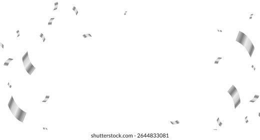 Elegant Silver Ribbons and Confetti Gently Falling on a Transparent Background, Designed for Decorative Use in Event Branding and Stylish Invites. Silver Streamers and Confetti Seamless Design 