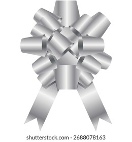 Elemento de diseño elegante del arco del regalo de la roseta plateada, premio, celebración o Navidades aislado en un fondo blanco