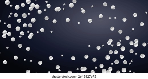 Elegant Silver Streamer Explosion Over Midnight Black for Stylish Invitations. Glossy Silver Ribbons and Confetti Glimmer on Charcoal Black for Festive Layouts. Sleek Silver Confetti Trail background