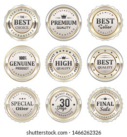 Elegant silver white badges and labels of premium quality product