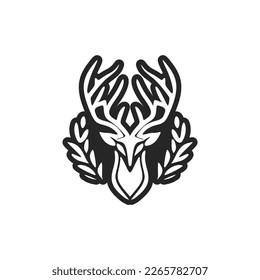 An elegant simple black white vector logo of the deer. Isolated.