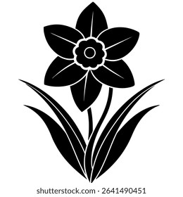 Elegant and simple black and white vector illustration of a daffodil, perfect for spring-themed projects.