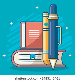 Elegant Simple Book and Pen Vector Illustration.